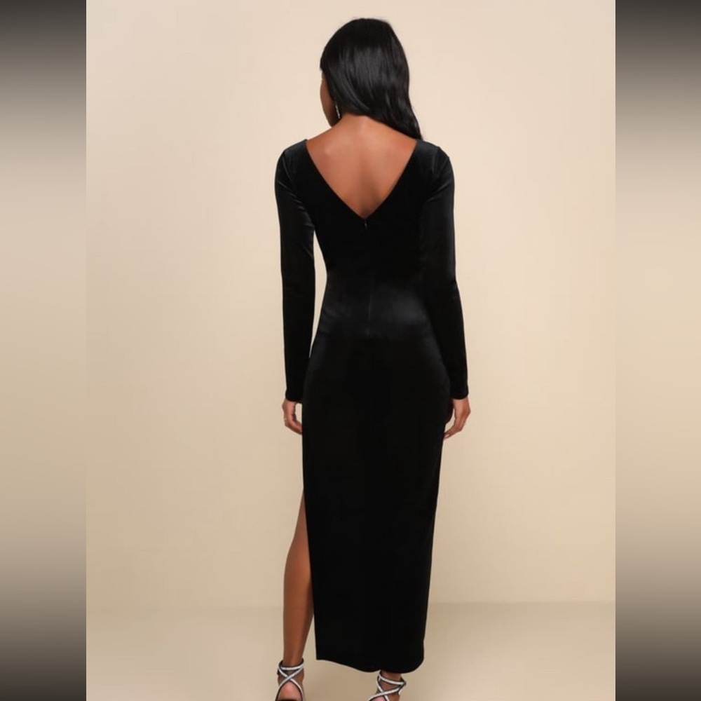 Lulu’s Elegant Velvet Black Long Sleeve Dress - Picture 2 of 3